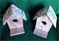 2 handmade birdhouses w/ embossed license plates