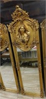 Art Nouveau Dimensional Lady Gilt Beveled Mirror.