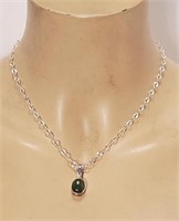 Sterling Silver Opaque Olive Jade Pendant & Chain
