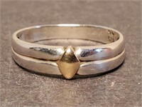 Sterling Silver Ring with Gold Diamond Size 7.5