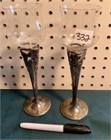 PAIR METAL & GLASS CANDLE HOLDERS
