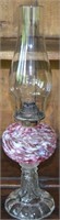 Antique Hobbs Reverse Sheldon Swirl Glass Oil Lamp