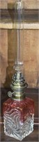 Antique Baccarat Rose Tiente Swirl Glass Oil Lamp