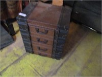 Leather in-layed storage chest, end table