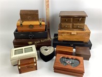 Wooden jewelry boxes various sizes, 10+.