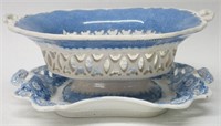 TWO PIECES OF RETICULATED BLUE STAFFORDSHIRE