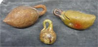 THREE EARLY REDWARE GOURD FORM STILL BANKS