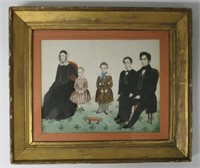 EARLY AMERICAN WATERCOLOR PORTRAIT OF A FAMILY
