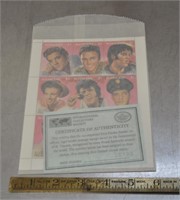 Sheet of 9 Elvis stamps, Cert. of Authenticity