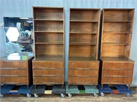 4pc Mid Century Modern Chests 3 w/Hutch Top