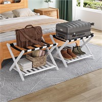 White Luggage Rack  Bamboo  Foldable  2 Pcs