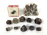 12 Garnet Stones & Rose-Purplish Fluorite