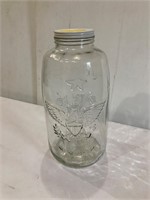 Masons Large glass jar. 19” tall. Eagle on front
