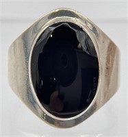 Black Onyx Sterling Silver Oval Ring Sz 7