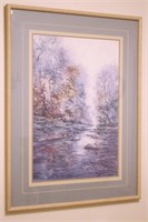 Pastel Stream in the Woods Print-Framed & Matted