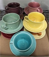 METLOX COLORED CUPS AND SAUCERS