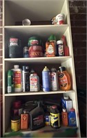 Wooden white shelf and contents of chemicals