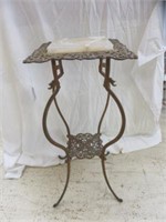 FRENCH STYLE ORNATE METAL MARBLE TOP PLANT STAND