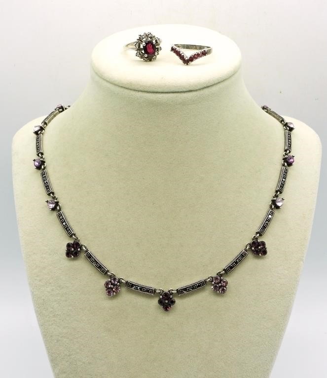 STERLING GARNET & RUBY SET