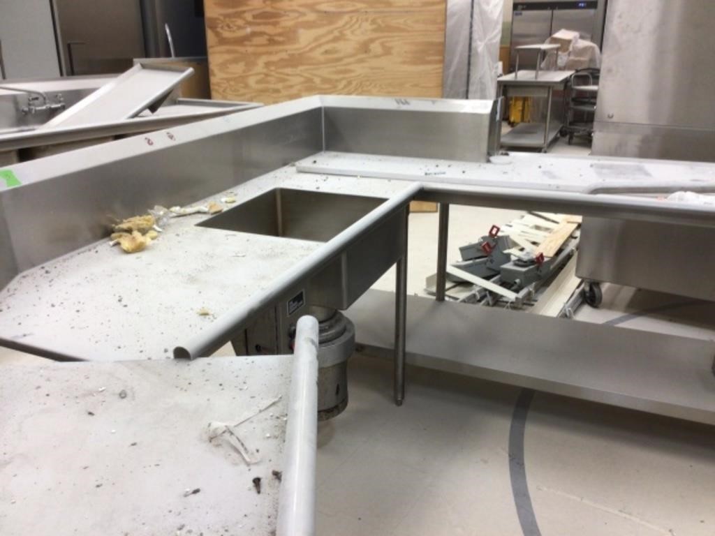 stainless steel counter top with sink and disposal