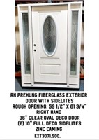 RH Prehung Fiberglass Exterior Door w/ Sidelites