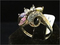 Sterling ring w/ multi-color gemstones, size 9