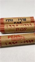 Three rolls of wheat pennies 1930 to 1958
