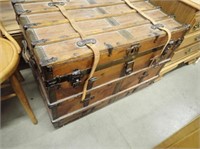 Wooden Trunk On Rollers - 34"Wx21"Dx24"H