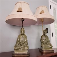 Pair of Oriental Praying Monk Lamps