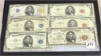 Collection of Six-Five Dollar Bills Including