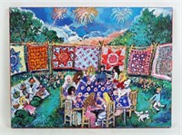 Audrey Towater "4th of July Quilting" O/C Painting