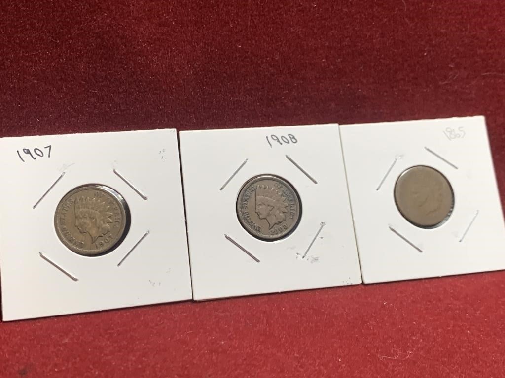 (3) MIX DATE INDIAN HEAD CENTS / 1907 / 1908