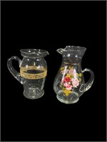 2- Vintage Glass Floral Pitchers