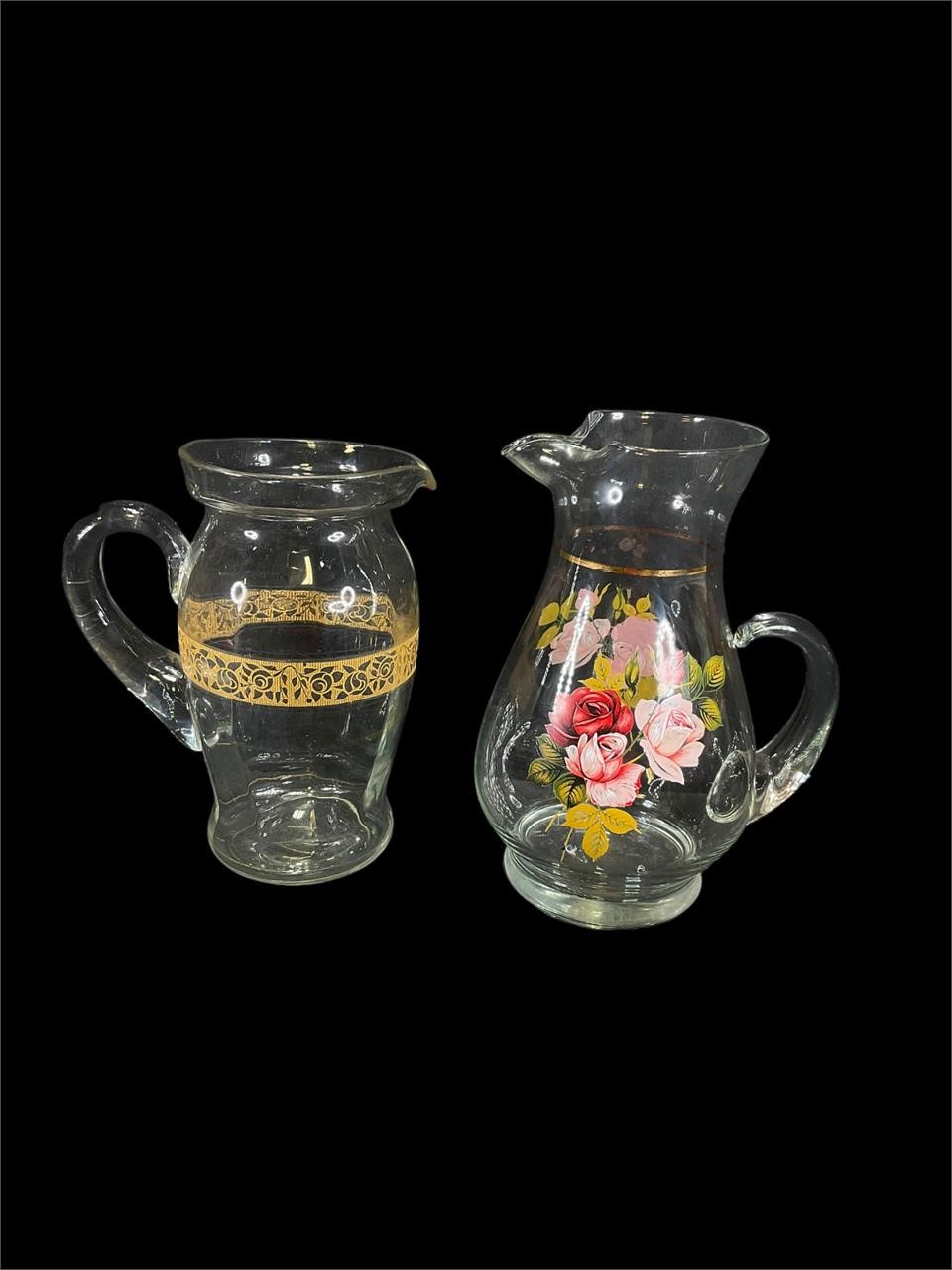 2- Vintage Glass Floral Pitchers