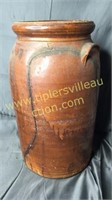 Brown stoneware no5 churn cracked