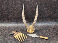 African Antelope Antlers, Hair Comb & Knife
