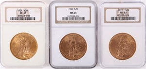 1922-24 SAINT GAUDENS DOUBLE EAGLE GOLD COINS MS63