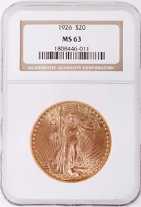 1926 SAINT GAUDENS DOUBLE EAGLE GOLD COIN MS63 $20