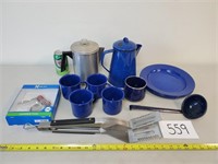 Assorted Camping - Coffee Pots, Cups, Etc (No Ship