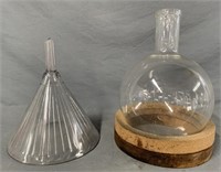 2 Pc Lab Glass Lot: Funnel & Bottle