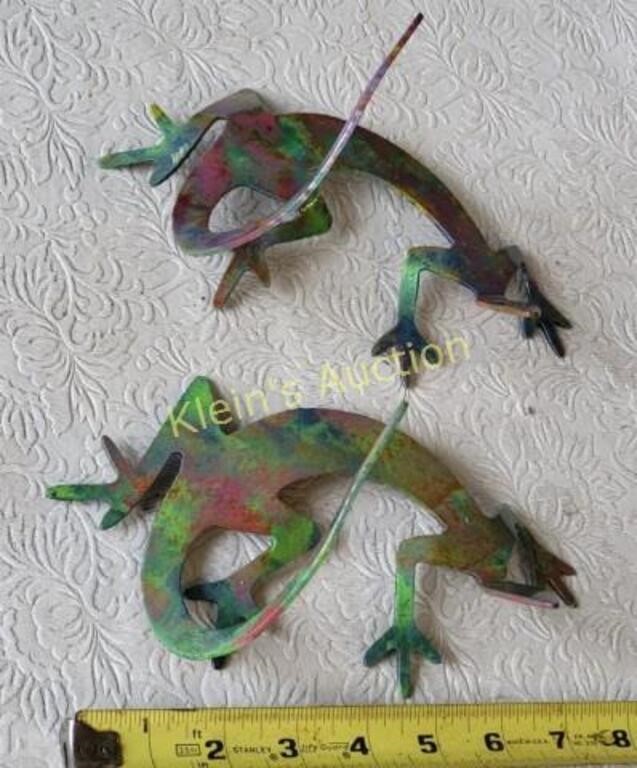 Metal sculpture lizards pair by David Mc Cune, ar