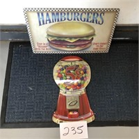 Metal Hamburger & Gum Ball Machine Sign
