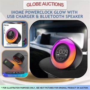 iHOME POWERCLOCK GLOW+USB CHARGER & BT SPEAKER