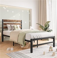 Twin Bed Frame with Wood Headboard