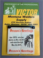 1974 NOS Seasons Greetings Calendar Victor, MT