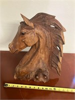 HAND CARVED WOODEN HORSE HEAD STATUE OR BUST