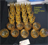 25pcs Franciscan Madeira Cornsilk Yellow glassware