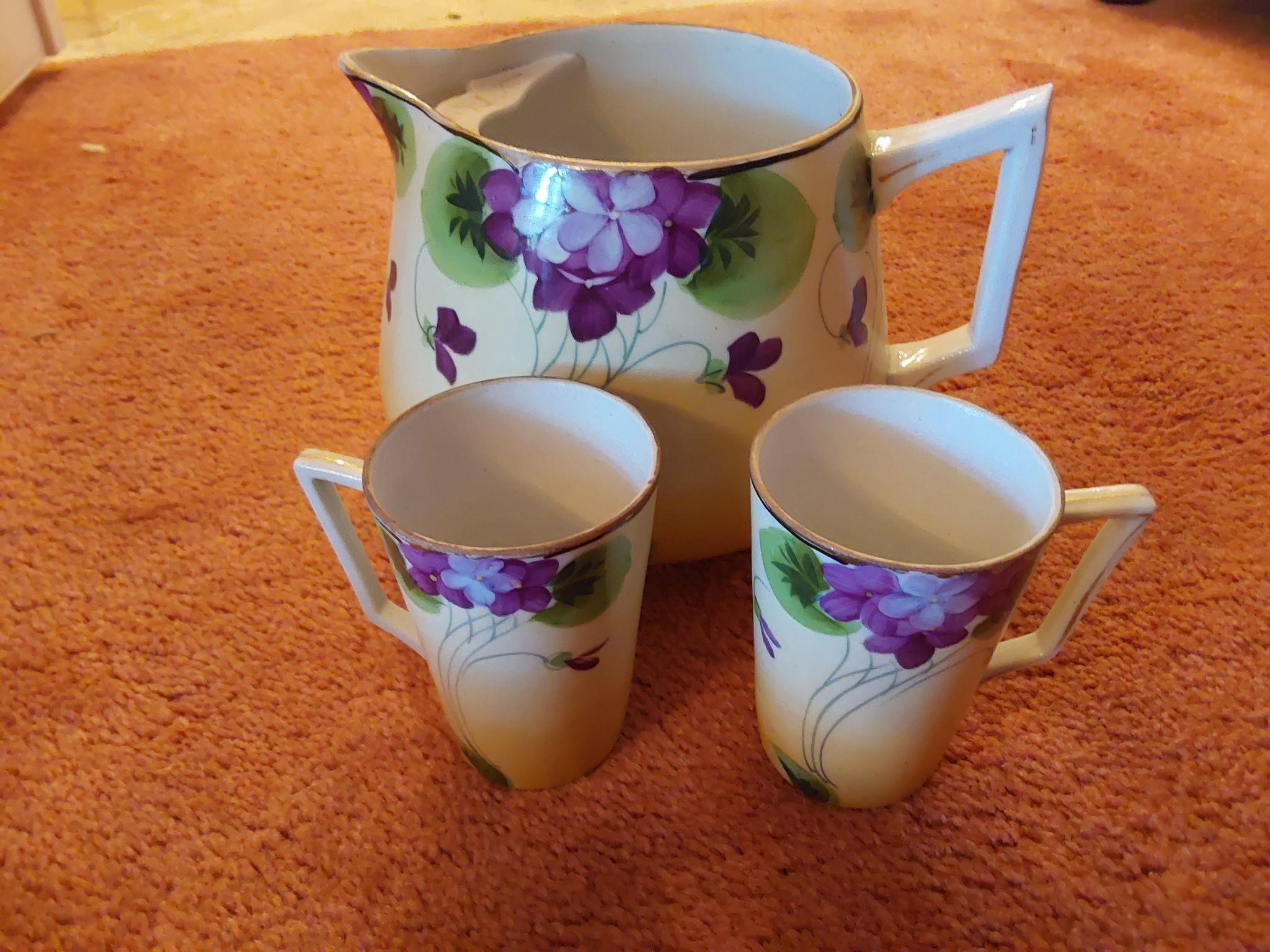 Hand painted Nippon Pitcher & 2 Cups