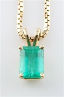 14k Yellow Gold and Emerald Pendant with Chain