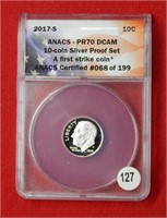 2017 S Roosevelt Silver Dime ANACS PR70 DCAM